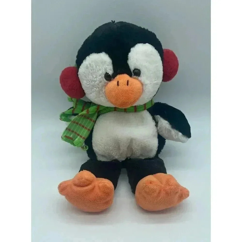 11" Kids Of America Winter Penguin Plush Stuffed Animal Green‎ Scarf Ear Muffs